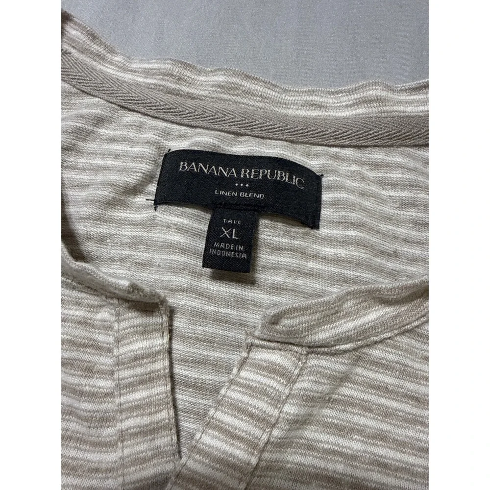 Banana Republic Tall XL‎ Linen-Blend Notch-Neck Striped T-Shirt